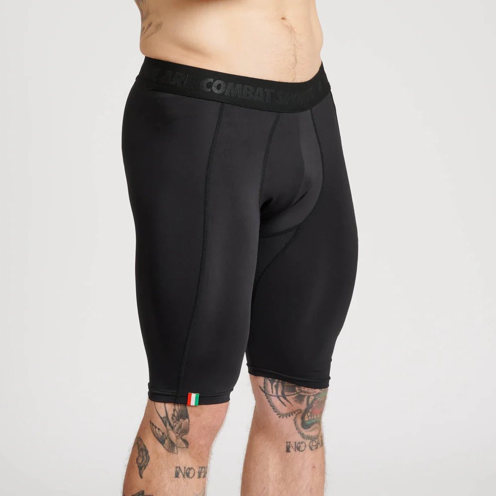 Pantaloncini Compressione Leone DNA | Shorts Aderenti Training Nero Oro - Fight Club Store