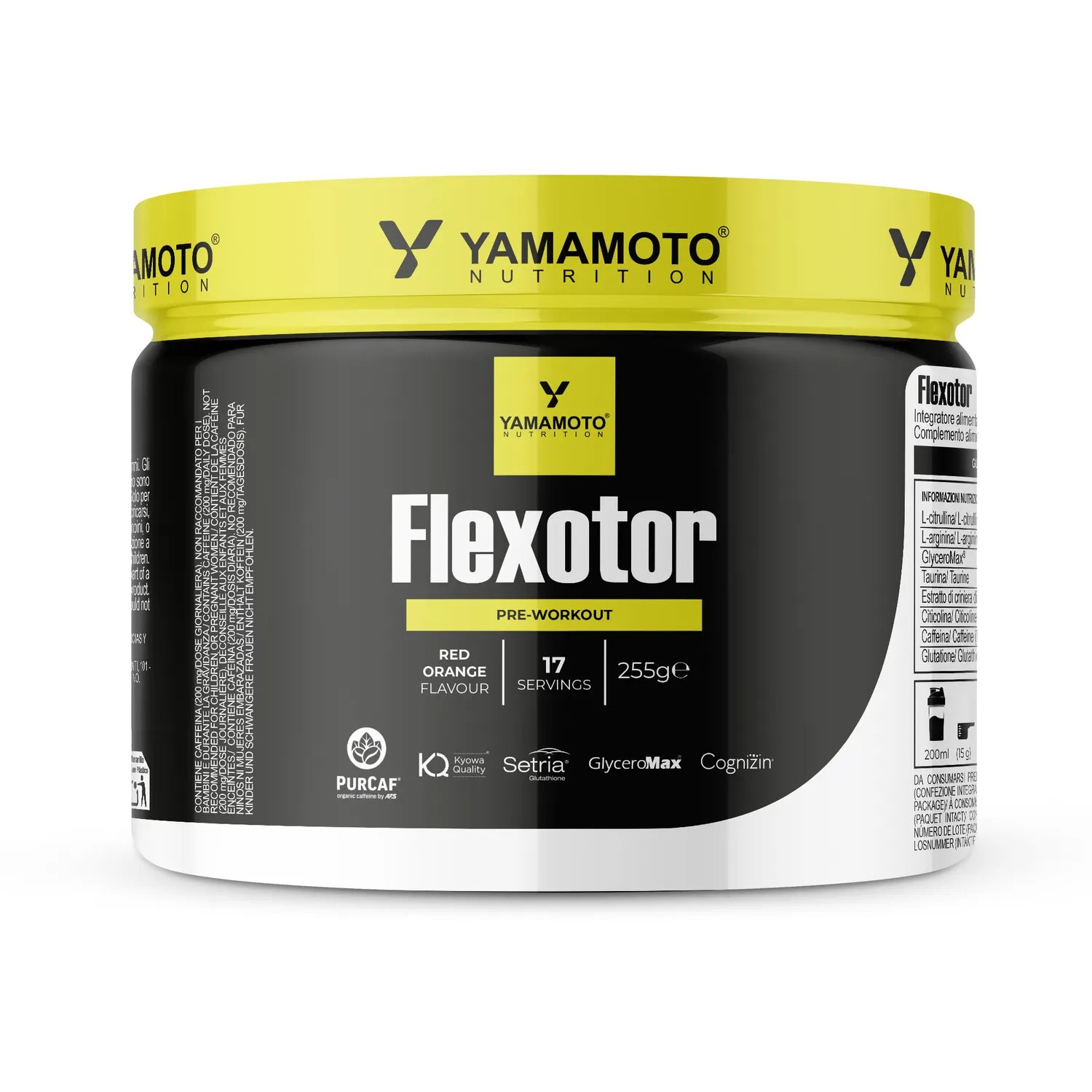 Confezione di Flexotor Yamamoto Nutrition integratore pre-workout per focus e vasodilatazione