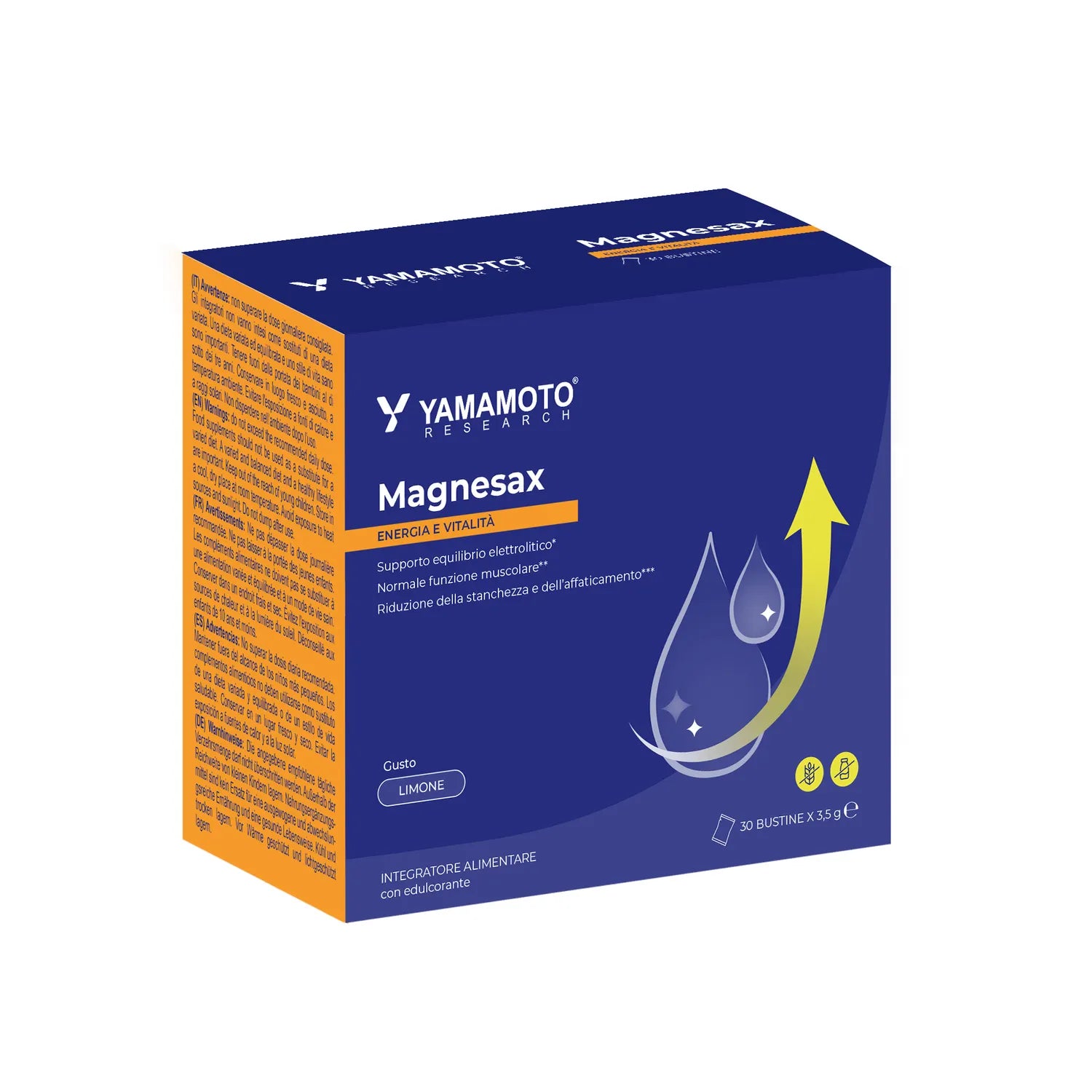Confezione di Yamamoto Research Magnesax integratore di magnesio bisglicinato gusto limone