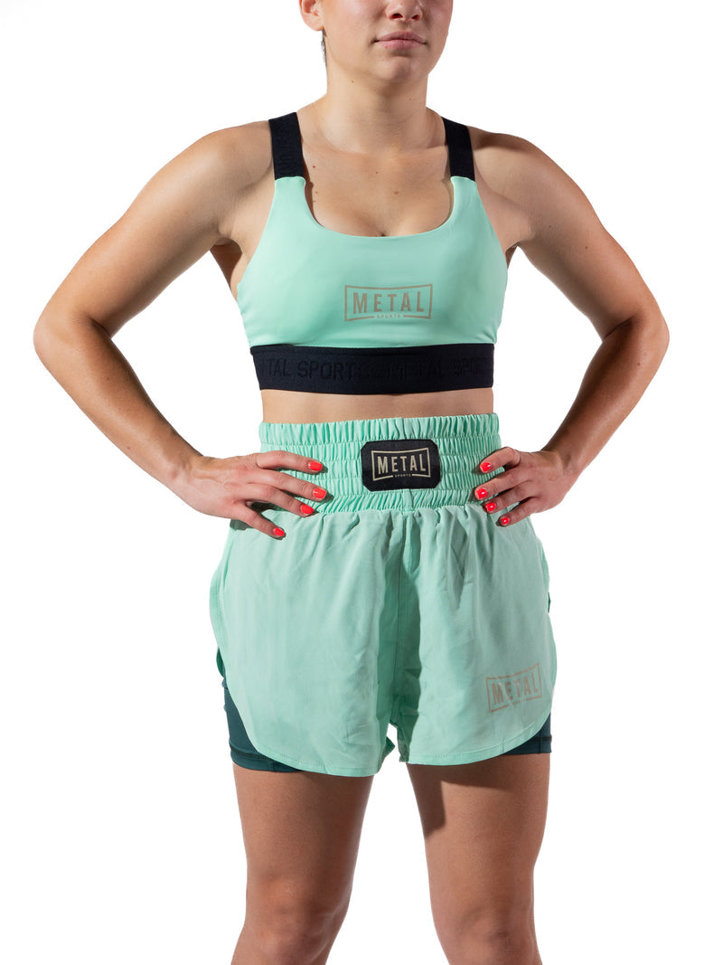 MMA Kick- und Trainingsshorts Damen 2in1 Metal Boxe