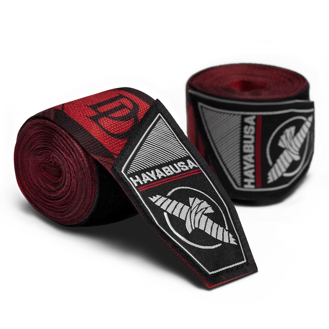 Coppia di bende arrotolate Hayabusa Marvel Hero Elite Daredevil con logo "DD" e colore rosso