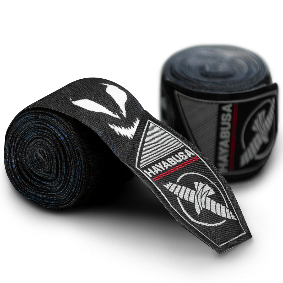 Coppia di bende arrotolate Hayabusa Marvel Hero Elite Venom con simbolo ragno bianco