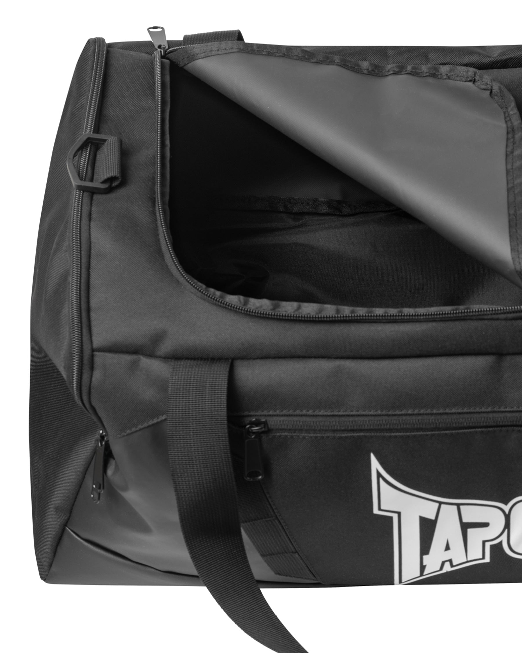 alt SEO img3: TapouT Lathrop zwarte sporttas met polyester detail