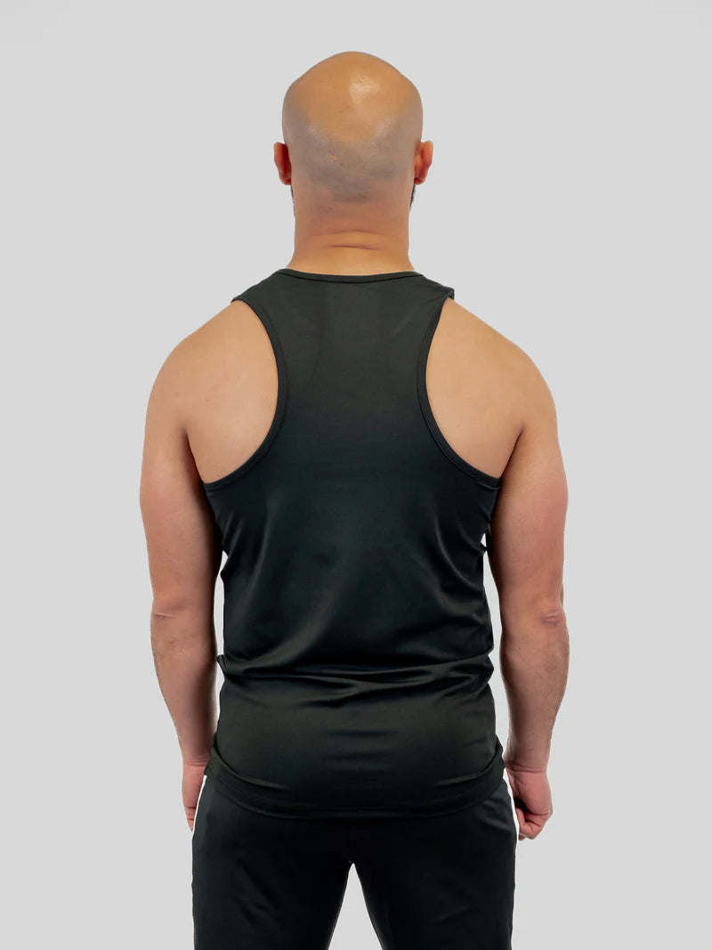 Vista posteriore della canotta sportiva Metal Boxe BF nera, taglio ergonomico