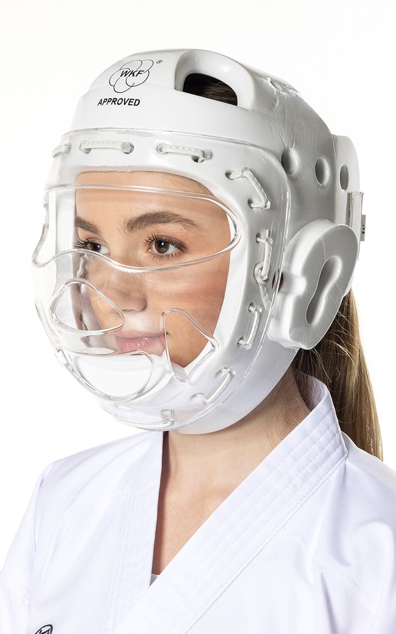 Casco da karate Tokaido Junior bianco omologato WKF per gare Youth League.