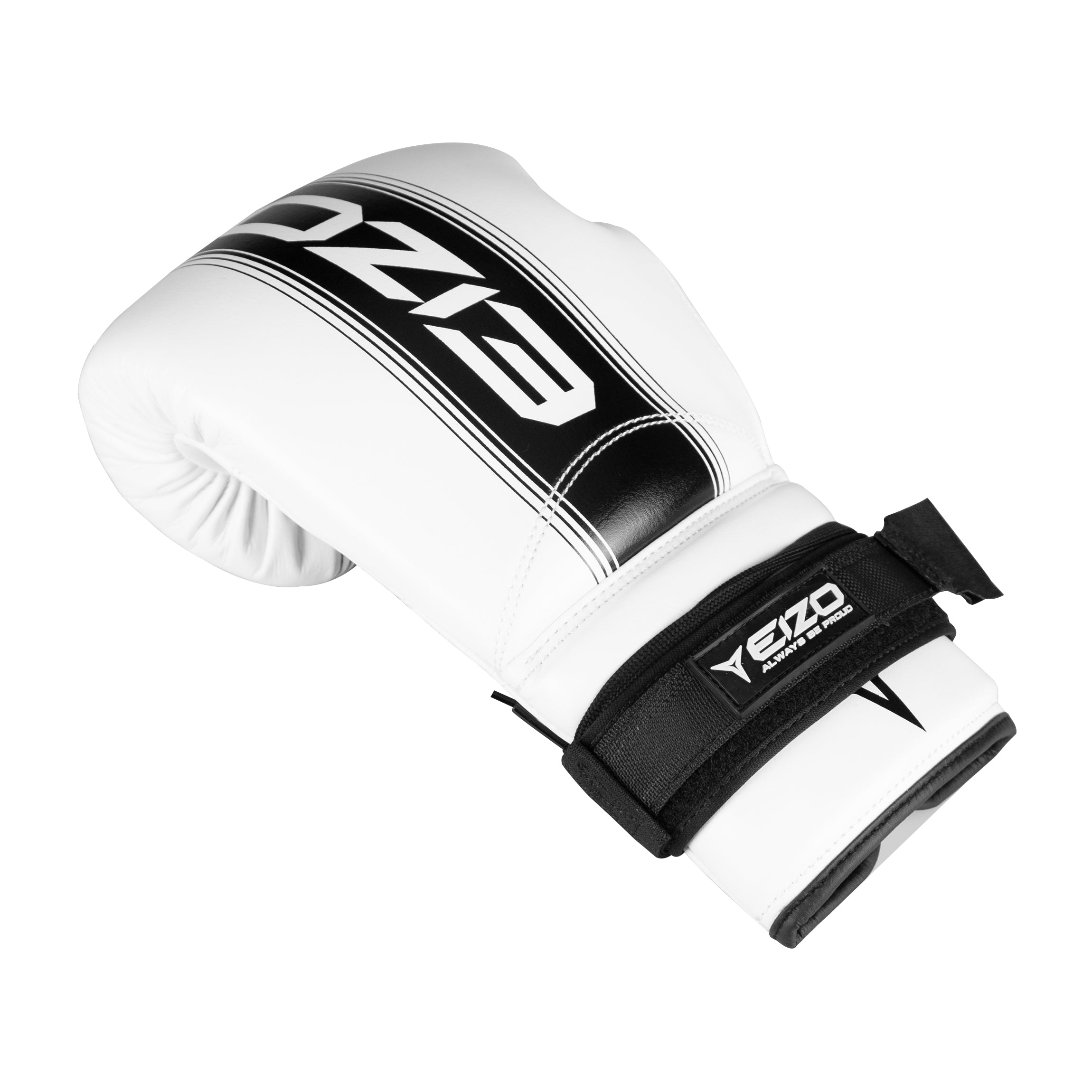 Primo piano della chiusura a velcro sicura ottenuta con il sistema Eizo Hook & Loop su guanto da boxe