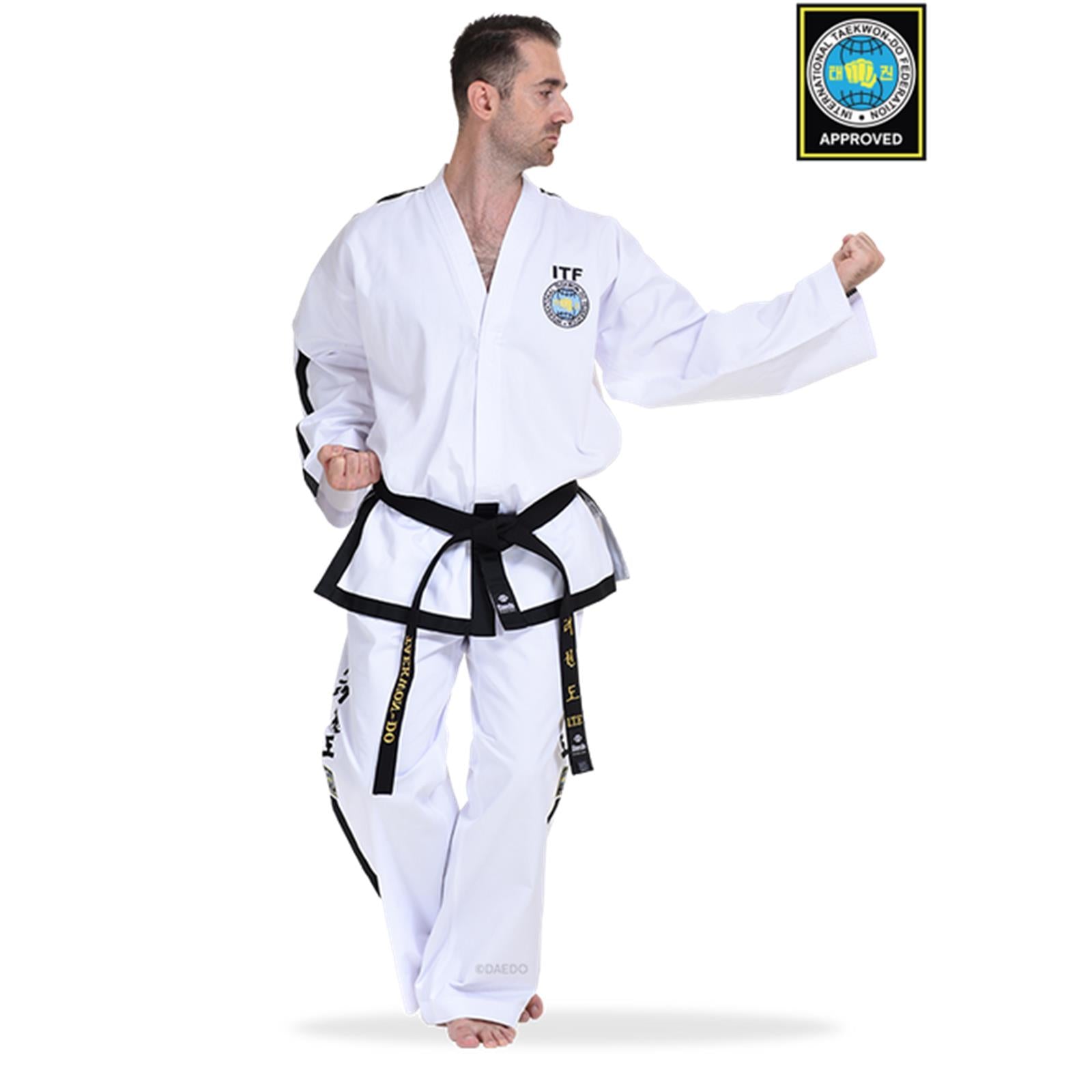 ITF Godkänd Master Dobok med svarta band - framifrån