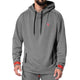 Vista frontale della felpa con cappuccio grigio scuro melange Hayabusa Midweight Pullover, con polsini regolabili e tasche tecniche
