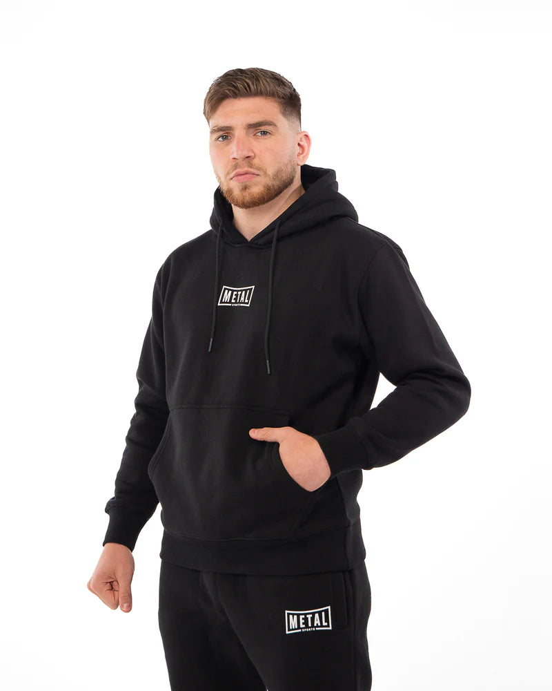 Dettaglio tasca frontale e cuciture resistenti felpa con cappuccio Black Metal Boxe