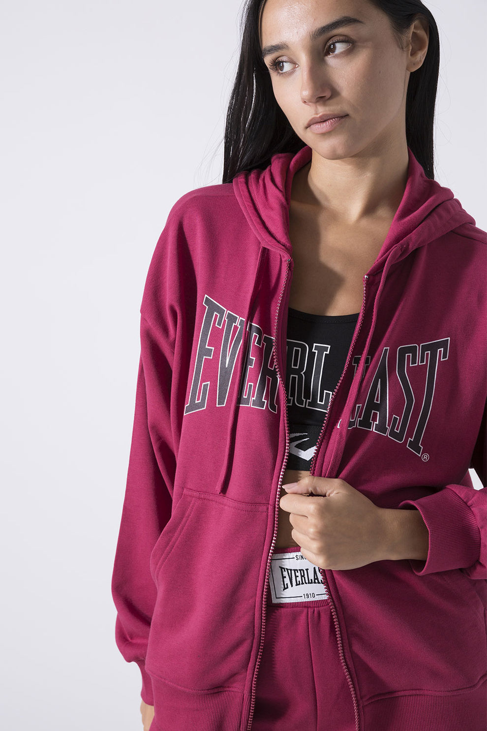 Everlast Full Zip Sweatshirt com capuz em amaranto - vista detalhada do boxe