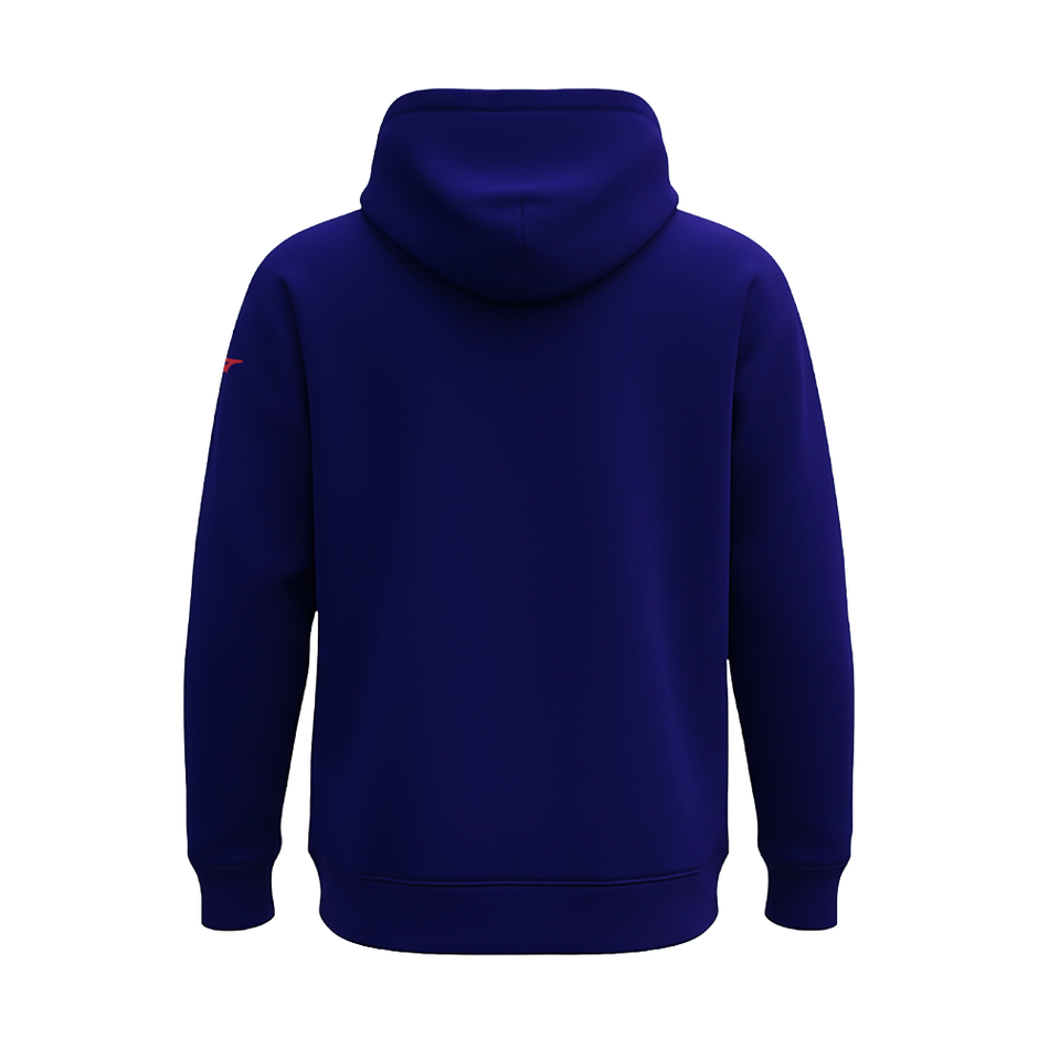 Retro felpa tecnica Mizuno Fuji Judo blu con tasca a marsupio.