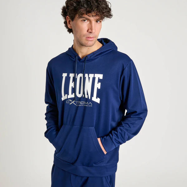 Felpa tecnica Leone1947 Logo Lightweight con cappuccio e logo centrale blu scuro