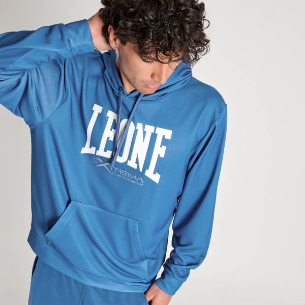Felpa tecnica Leone1947 Logo Lightweight con cappuccio e logo centrale blu zaffiro