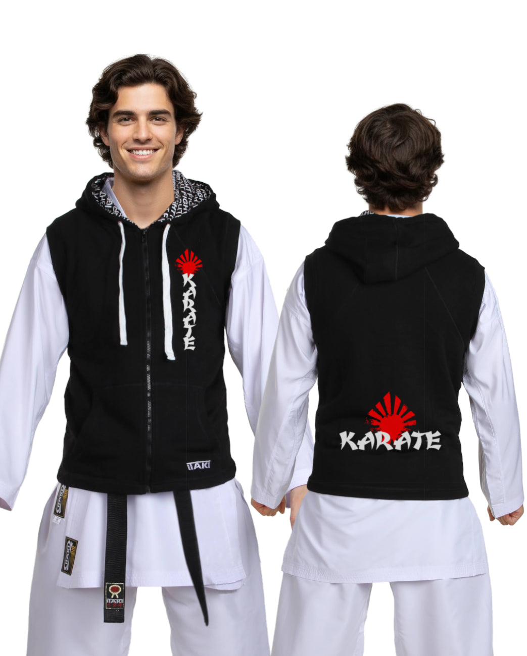 Felpa sportiva smanicata Itaki nera con grafica Sole, abbigliamento arti marziali