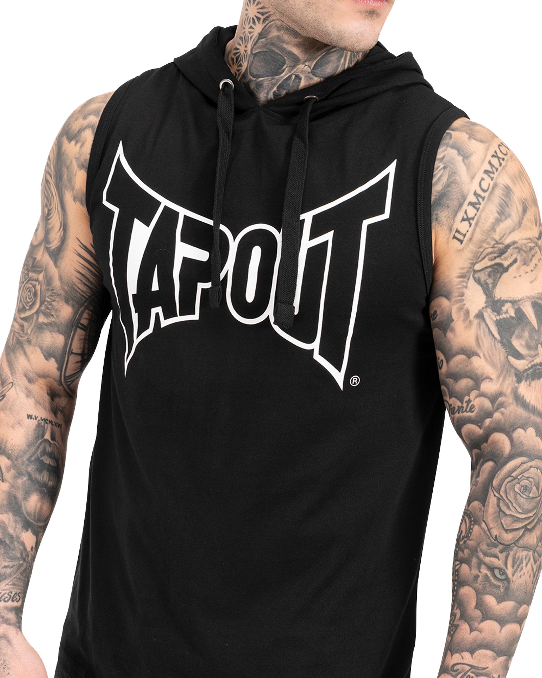 Schwarzes ärmelloses Sweatshirt von Tapout Alemada mit sportlichem Logo-Detail