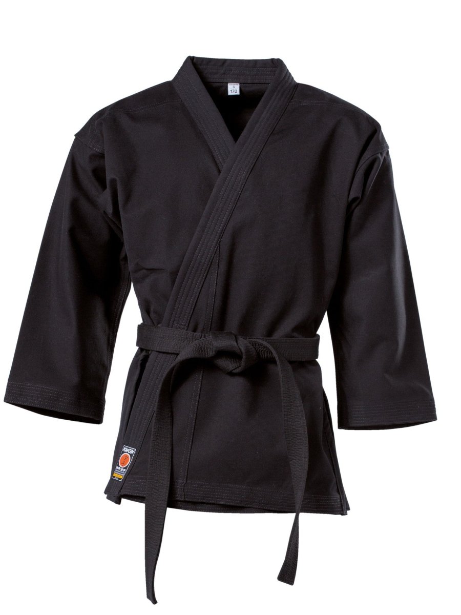 Veste de karaté traditionnelle en coton noir 8 oz vue de face