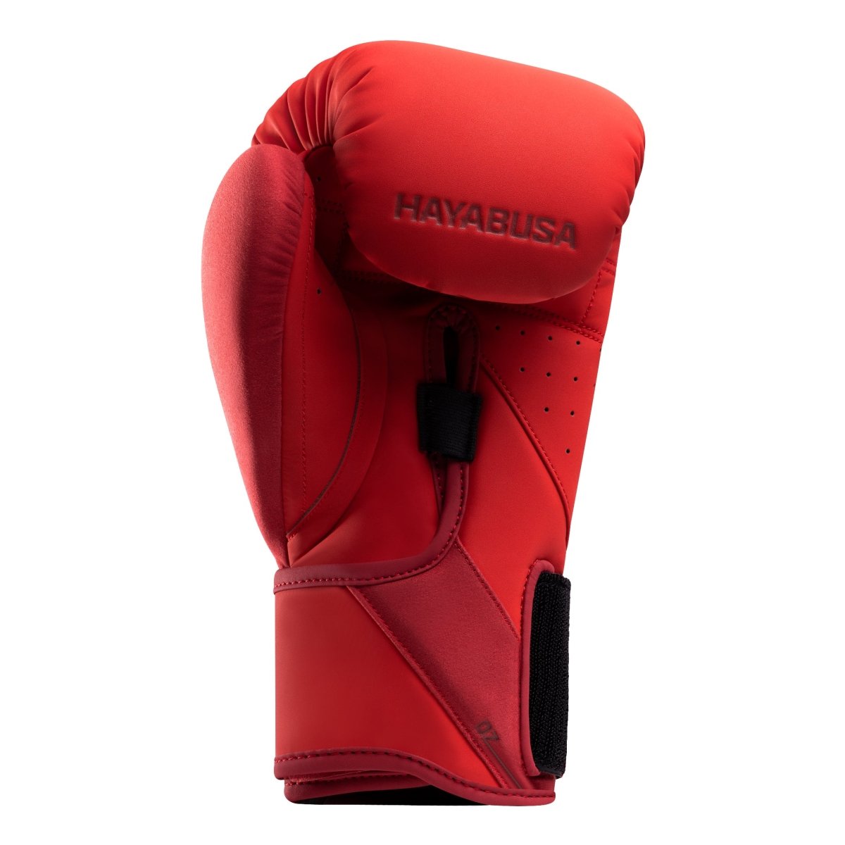 Detail of the Dual-X closure system on the red Hayabusa T360 boxing gloves