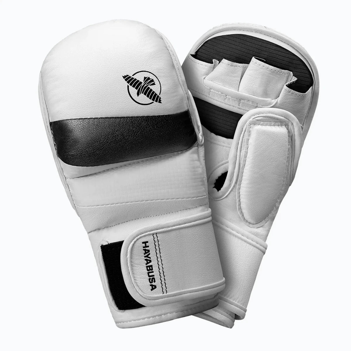 Luvas de MMA brancas Hayabusa T3 Hybrid 7oz, design moderno e técnico para treinamento de trocação e luta livre.