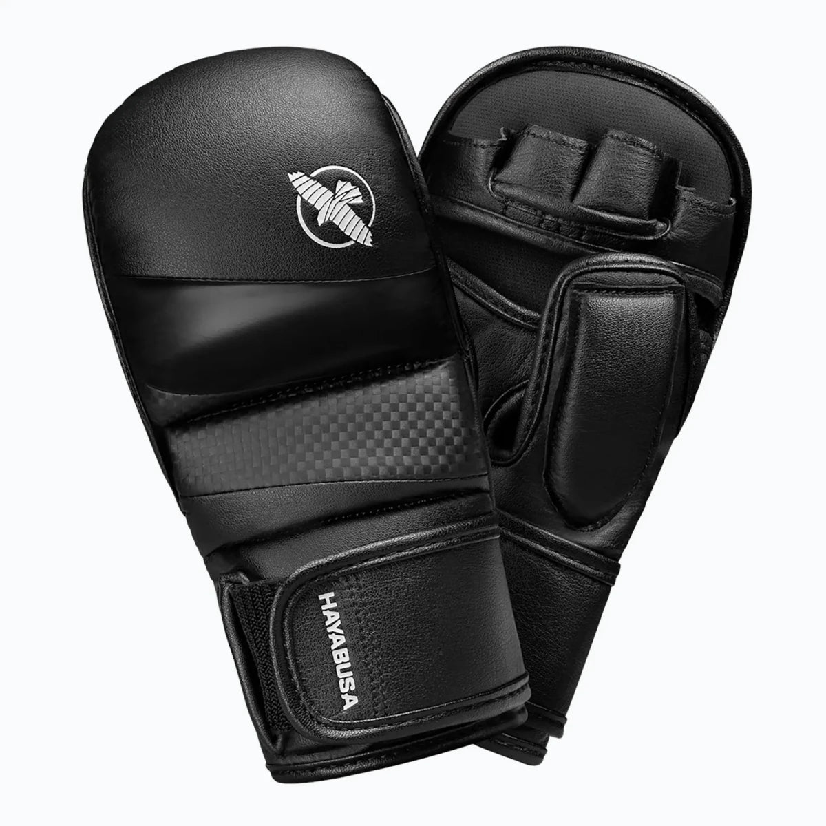 Gants Hayabusa T3 Hybrid MMA 7oz noirs, équipement de sports de combat professionnel vue de face.