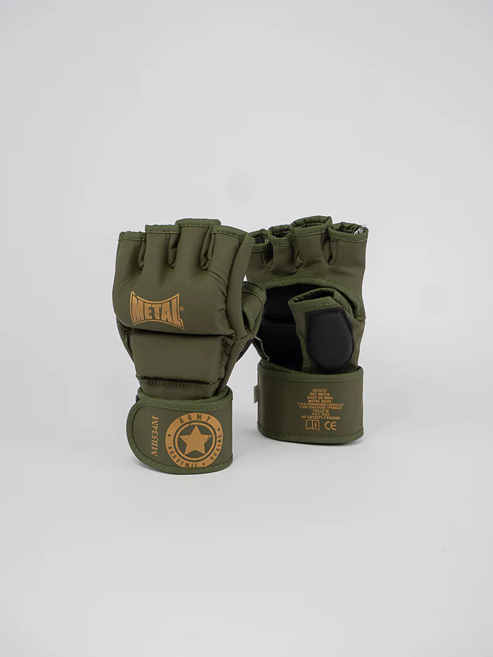 Vista frontale guanti MMA Metal Boxe military green, design tattico professionale