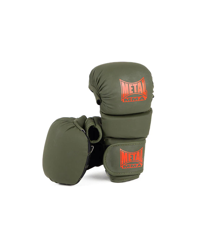 Vista frontale guanti MMA Sparring Metal Boxe The Shell verde oliva stile militare per sparring