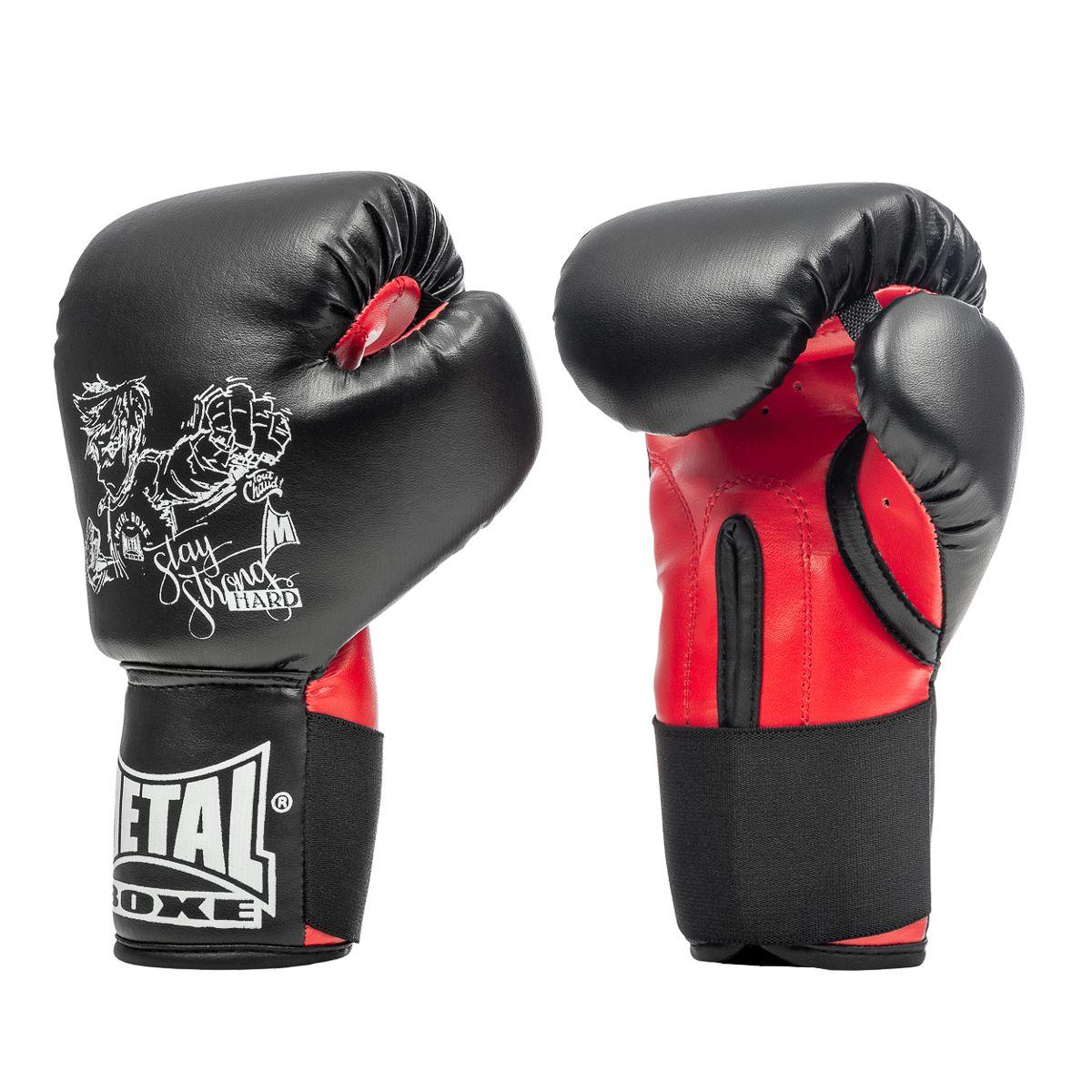 Coppia di guantoni da boxe per bambini Metal Boxe nero e rosso