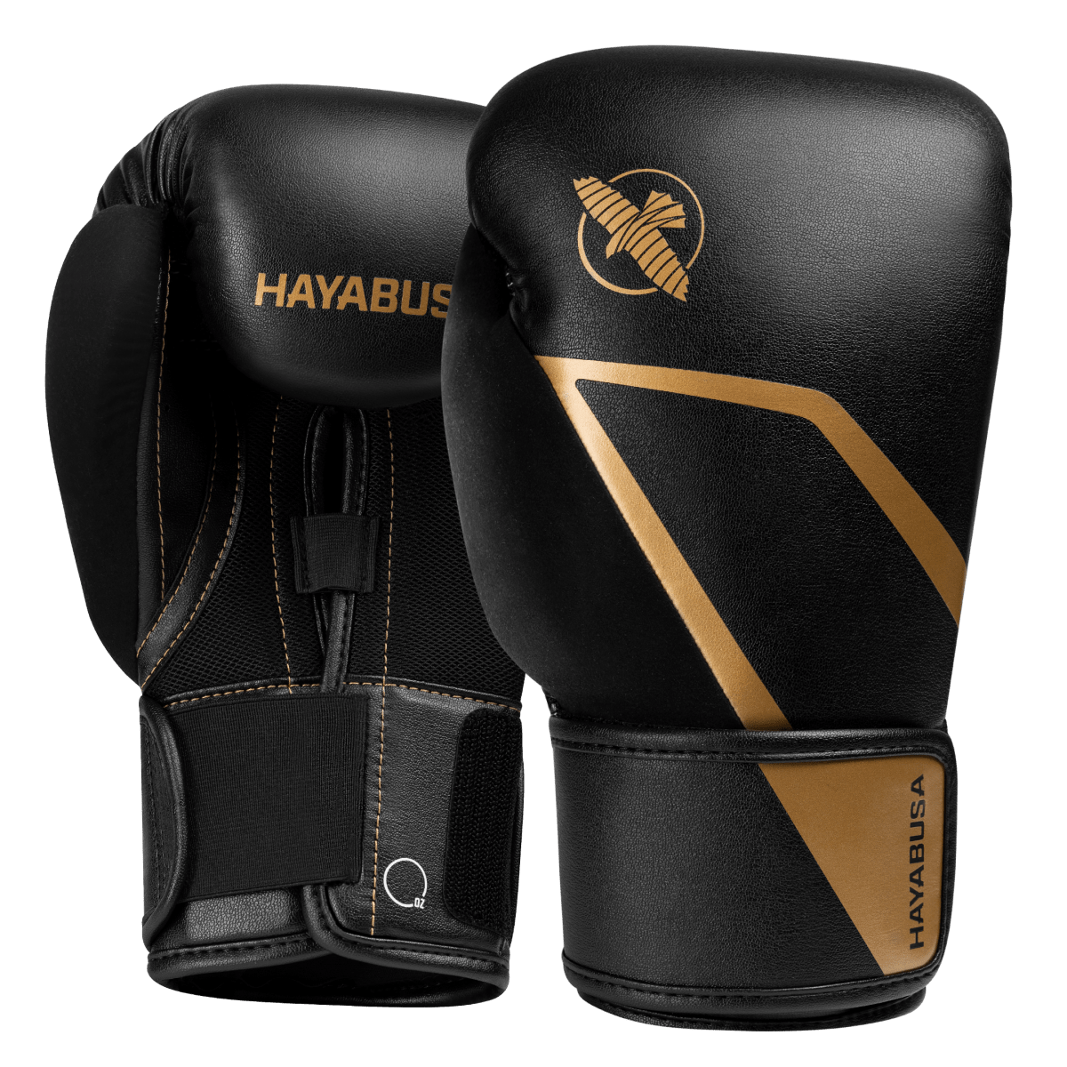 Paar schwarze Hayabusa E1 Boxhandschuhe mit hochwertigen Golddetails