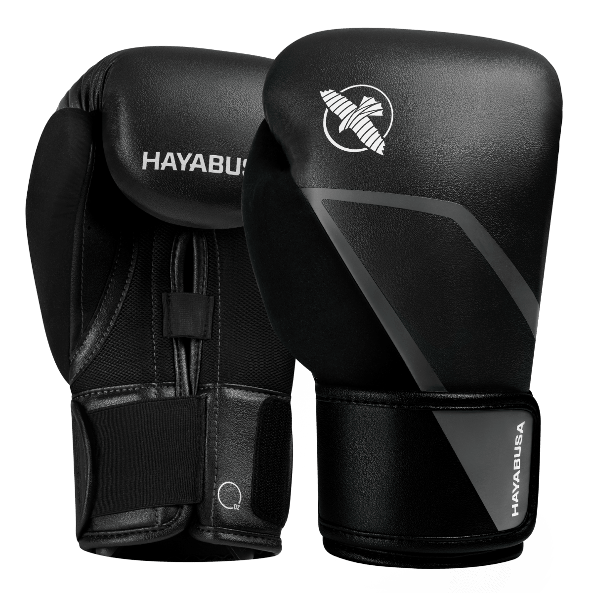 Paar klassische schwarze Hayabusa E1 Boxhandschuhe mit grauem Logo