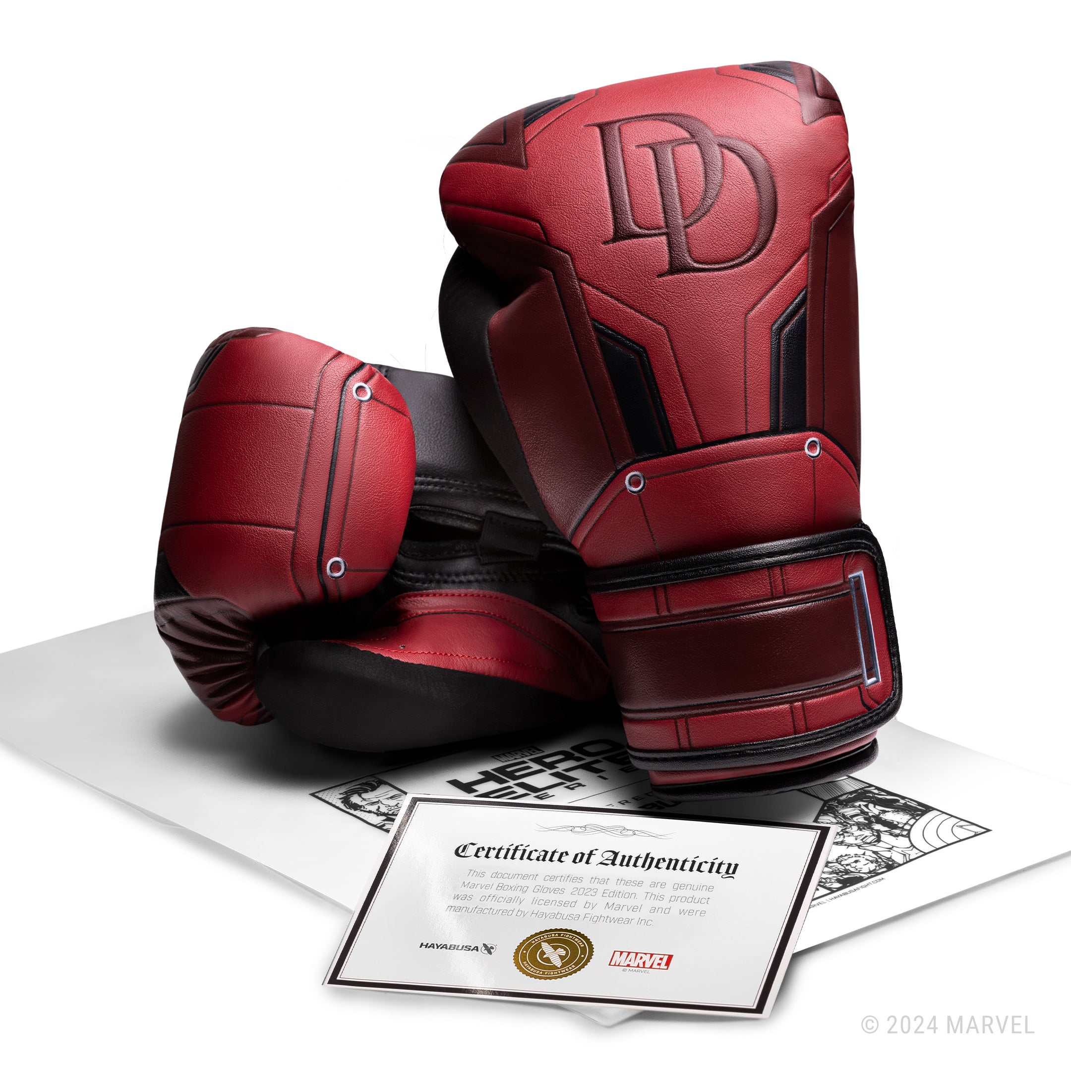 Certificato ufficiale di autenticità della collaborazione Hayabusa X Marvel per i guantoni Daredevil