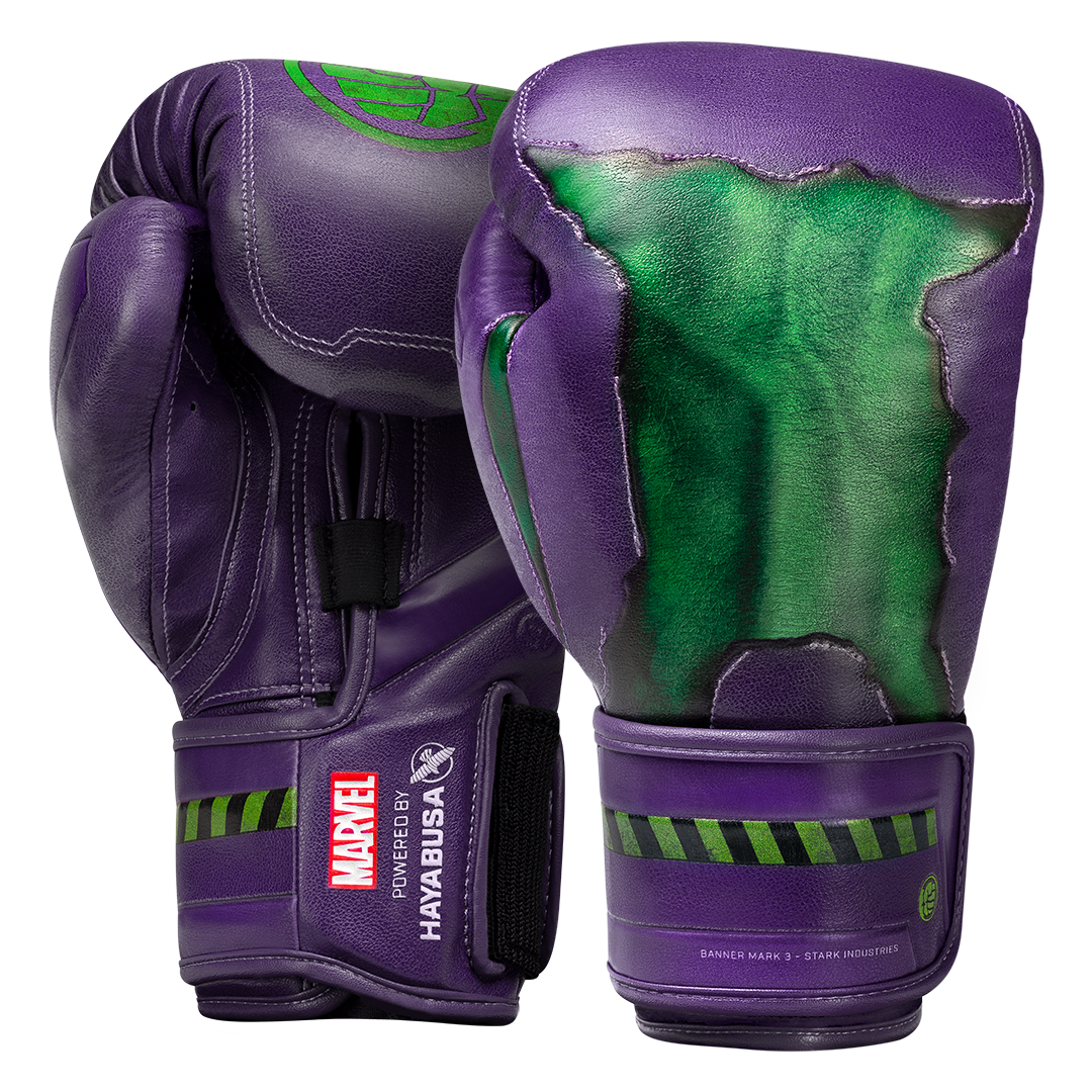 Coppia di guantoni da boxe Hayabusa Marvel Hulk Hero Elite viola e verdi