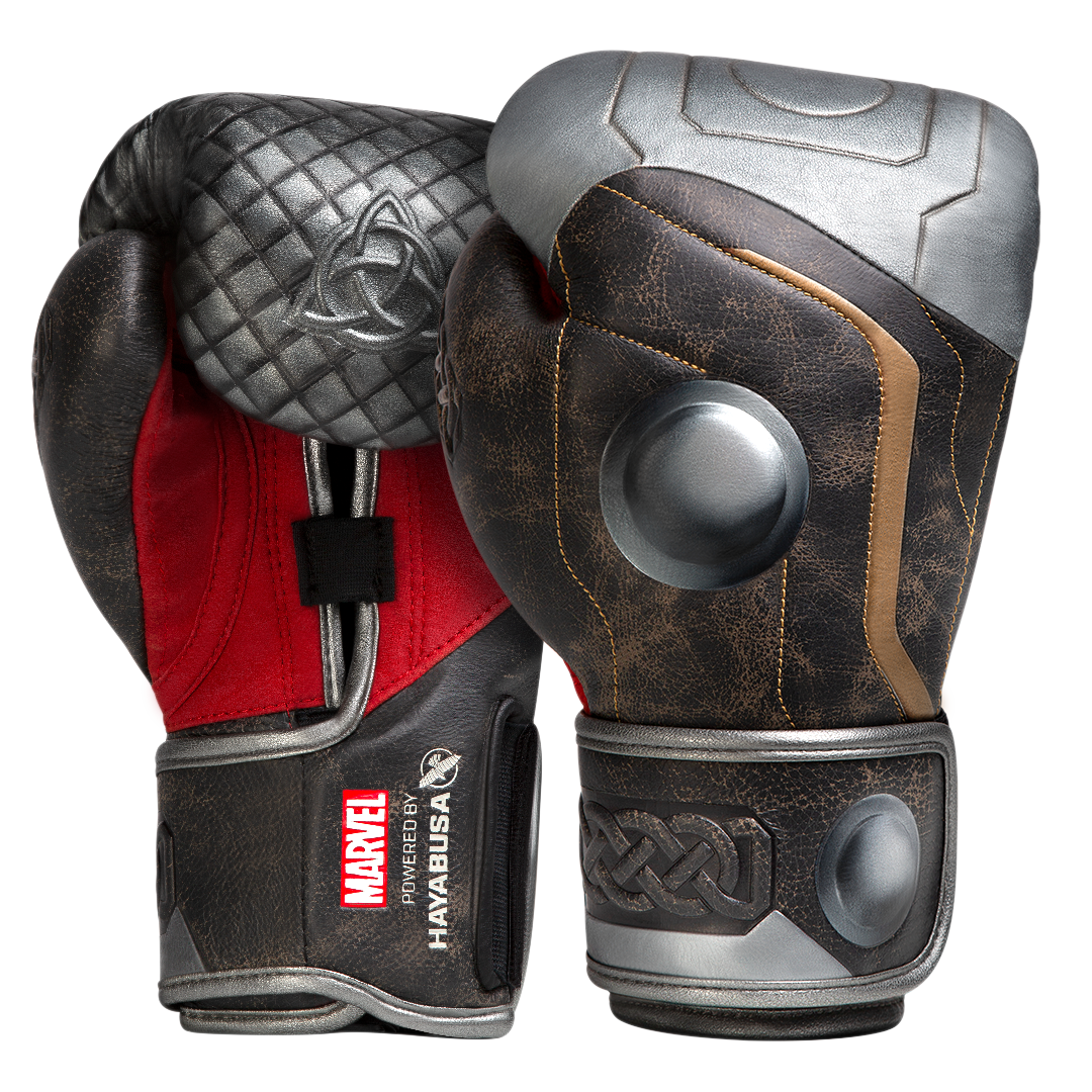 Coppia di guantoni da boxe Hayabusa Marvel Thor Hero Elite marroni e argento