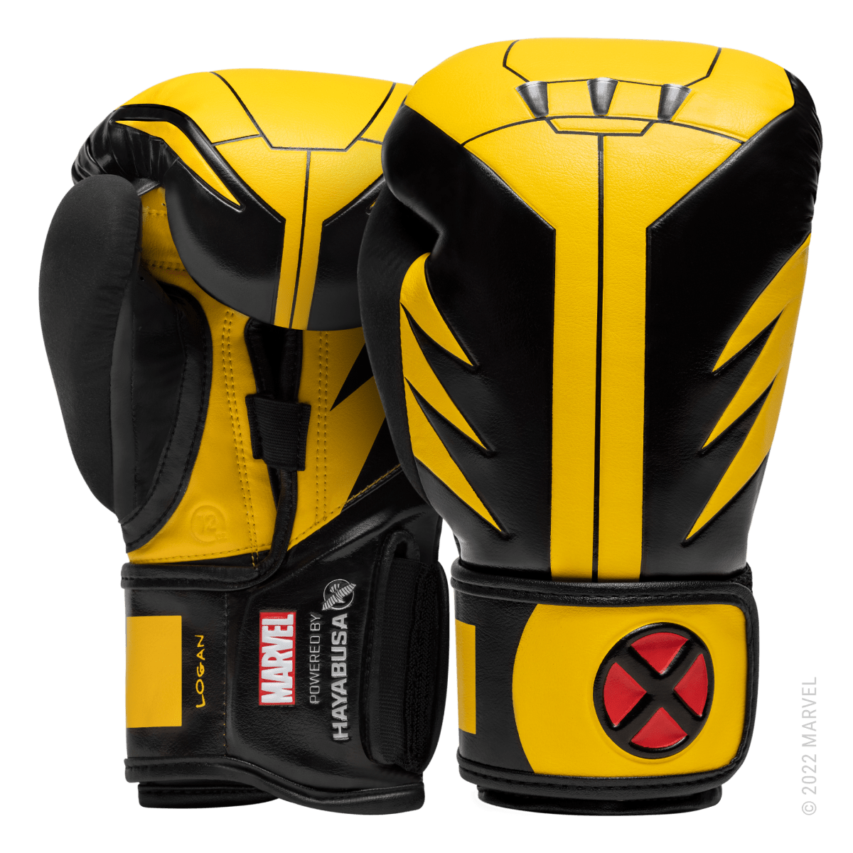Pereche de mănuși de box Hayabusa Marvel Wolverine Hero Elite galbene și negre, vedere de ansamblu