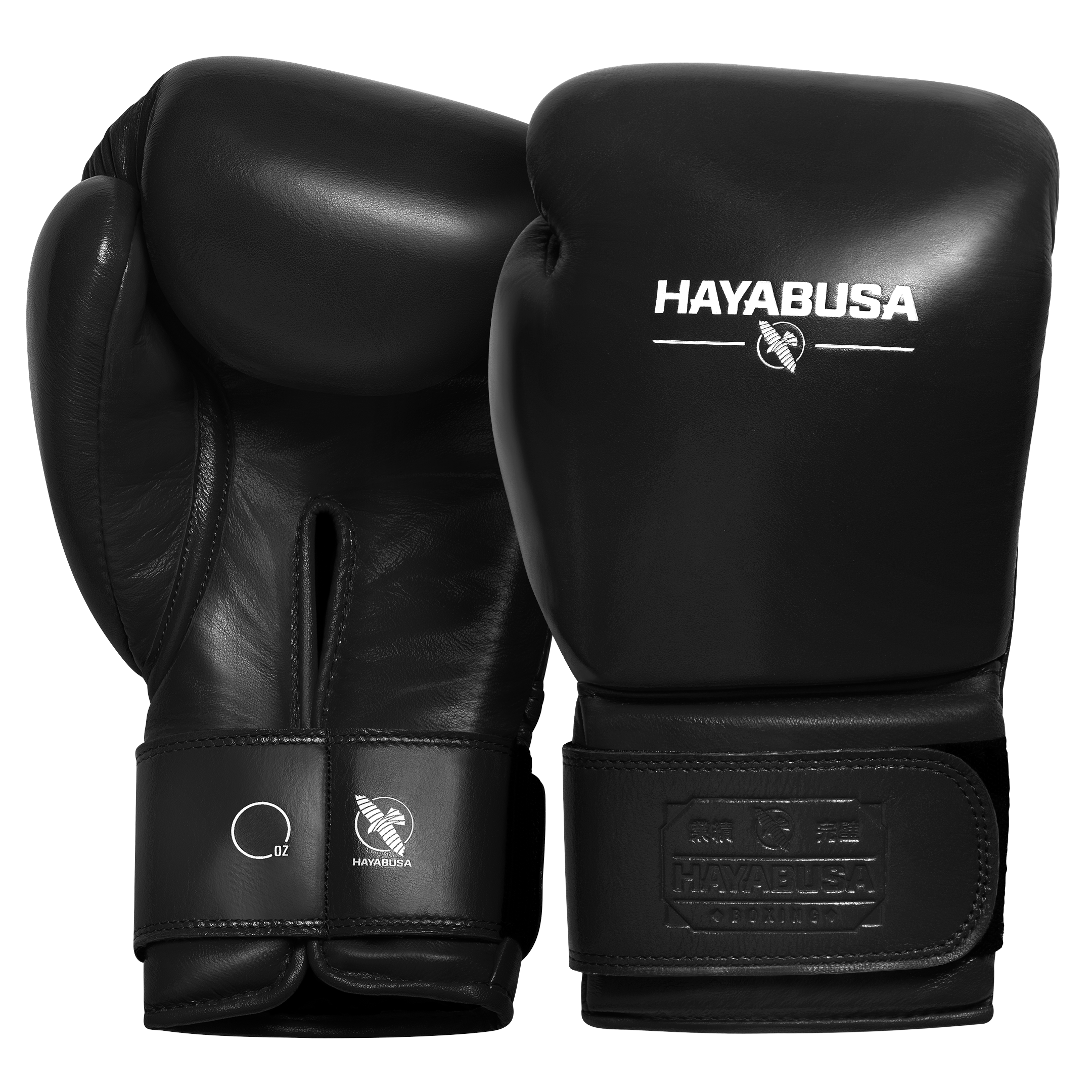 Coppia di guantoni da boxe professionali Hayabusa Pro in pelle nera, vista frontale