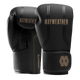 Coppia di guantoni da boxe Mayweather Hayabusa Contender neri e oro, vista d'insieme
