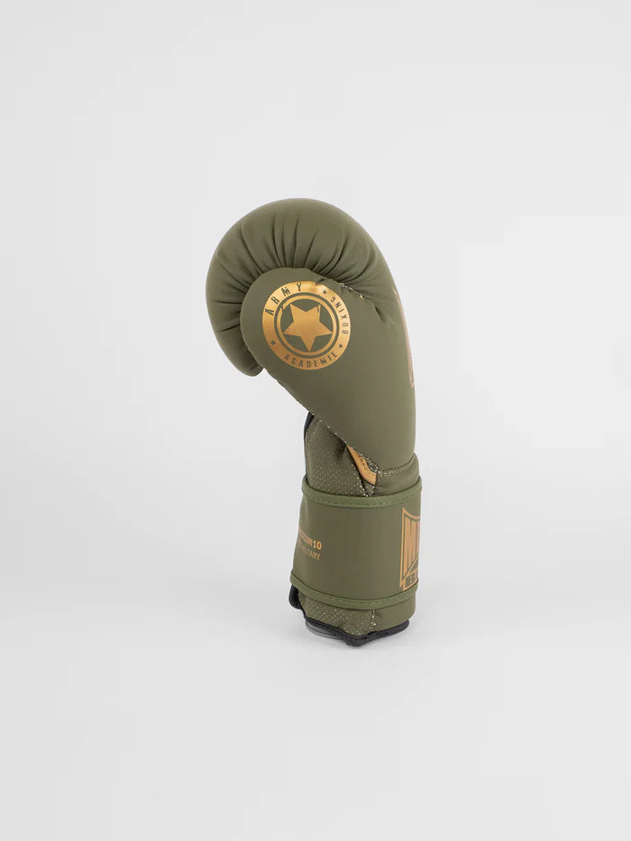 Vista laterale guantoni Metal Boxe Military, dettaglio chiusura velcro e supporto polso