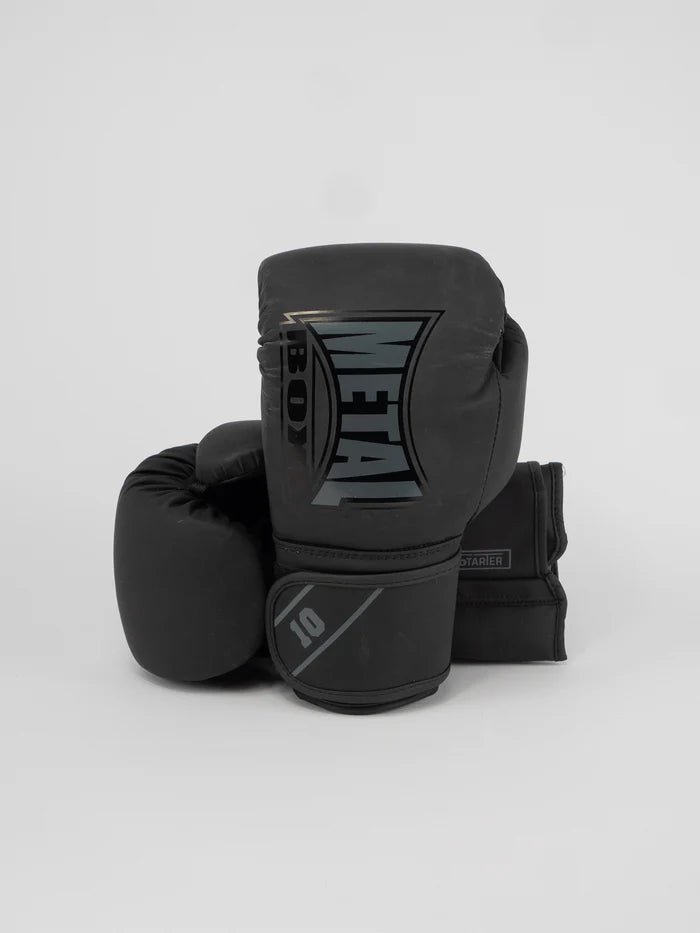 Guantoni Da Boxe METAL BOXE Per Principianti – 6 Oz, Nero/Grigio, Per Allenamento