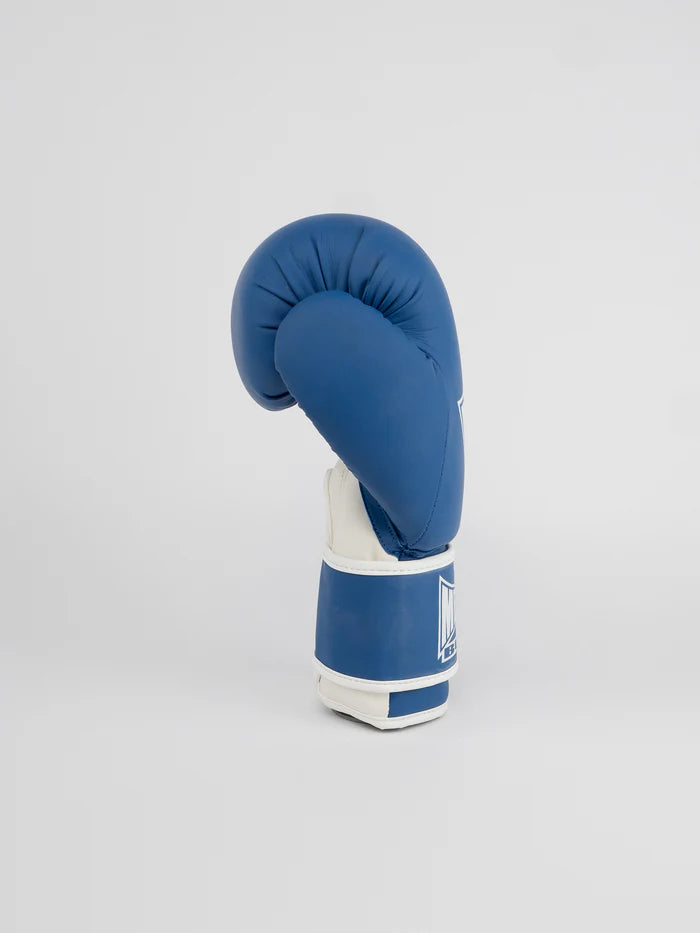 Vista laterale guantoni Metal Boxe MB200 blu, dettaglio chiusura velcro
