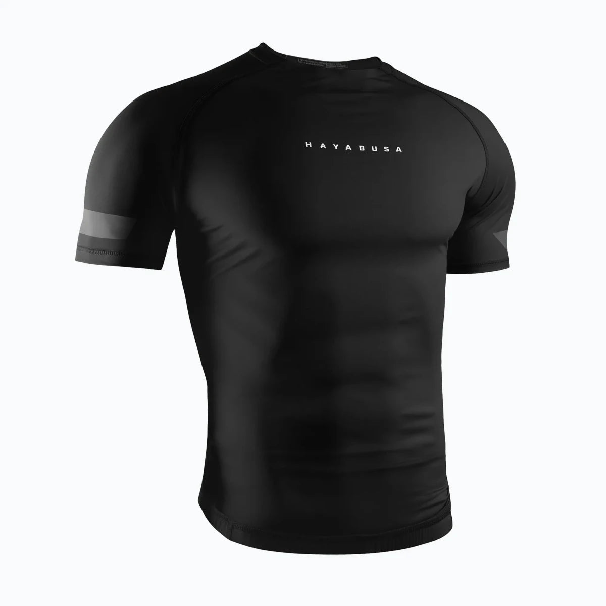 Hayabusa Core schwarzer Kurzarm-Rashguard von vorne für MMA und BJJ.