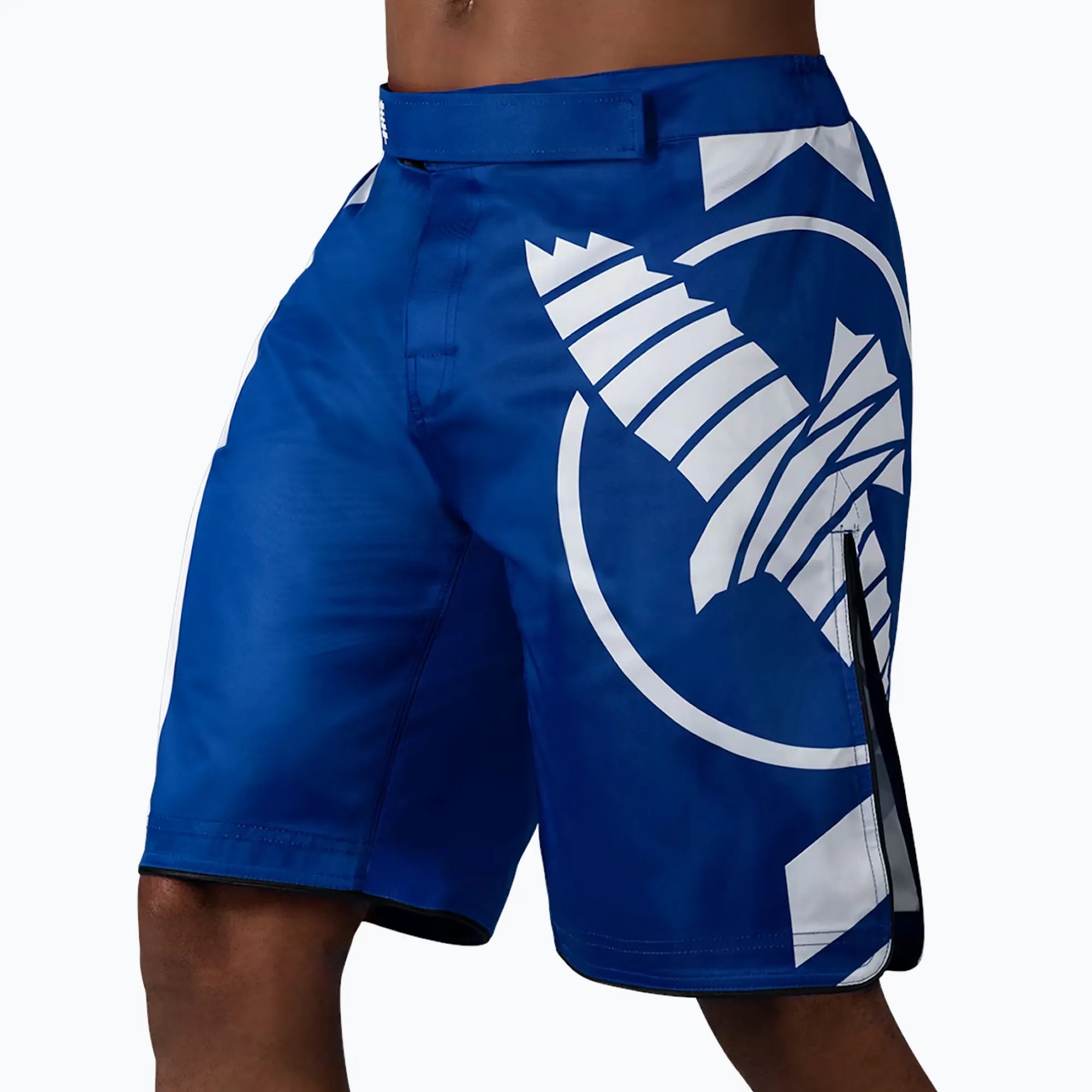 Sistema di allacciatura interna e velcro shorts Hayabusa blu.
