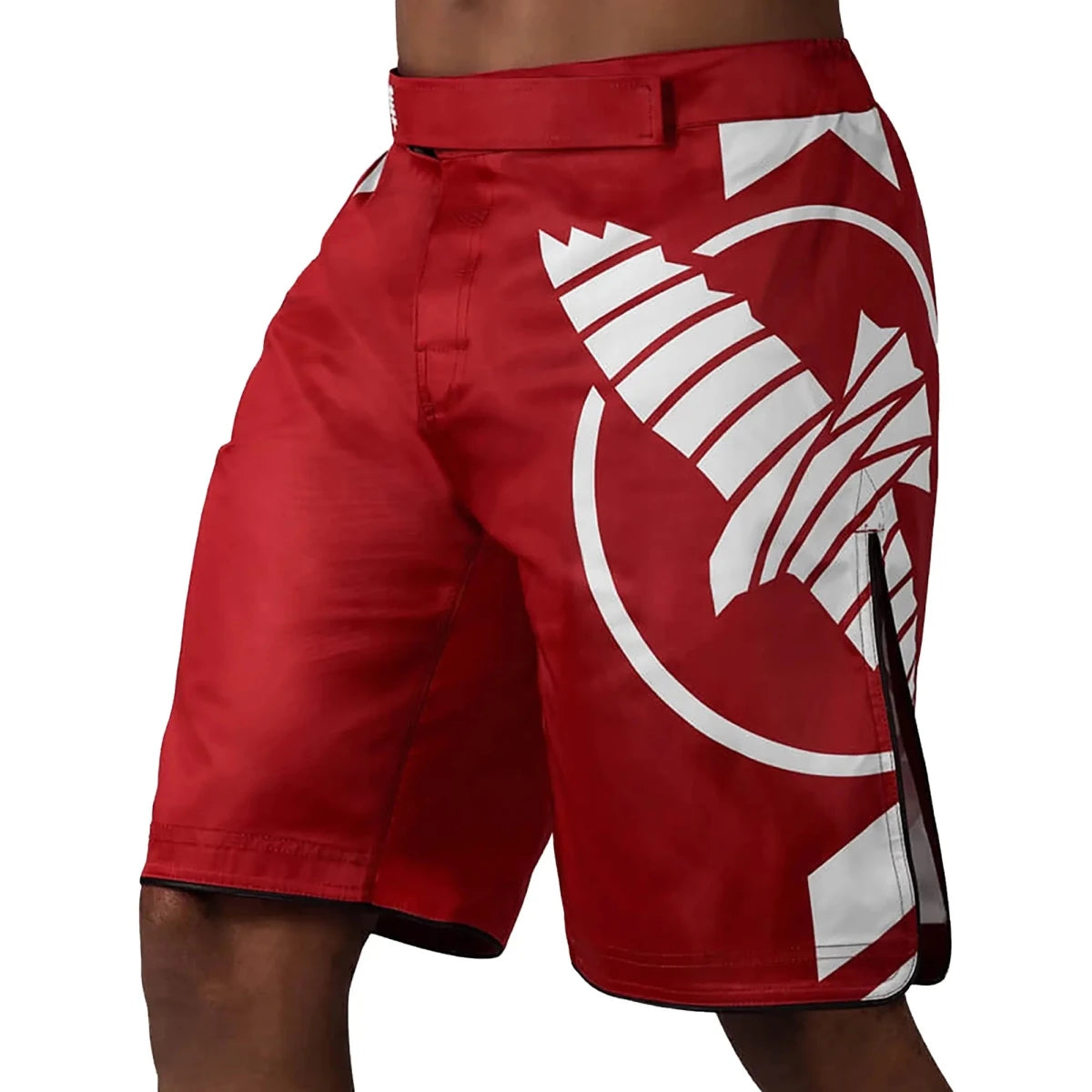 Röda Hayabusa Icon MMA-shorts med säkert stängningssystem.