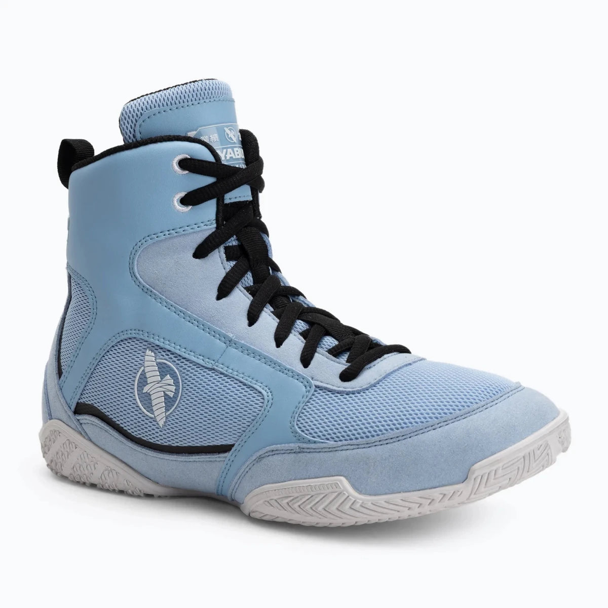 Scarpe da boxe celeste Hayabusa Pro per massima agilità nel ring.