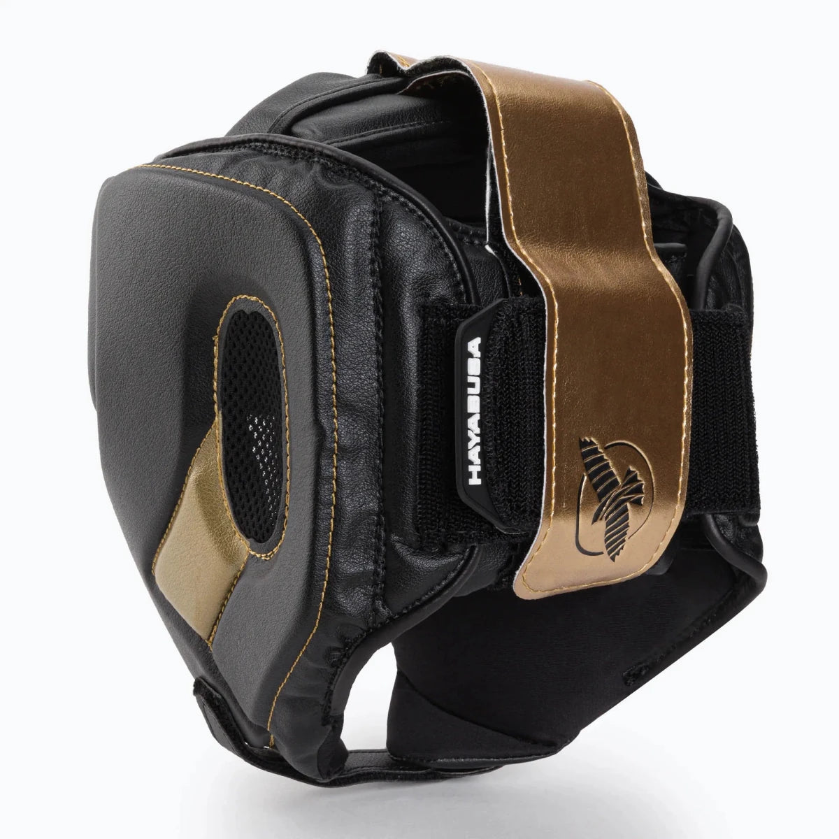 Professional black gold Hayabusa T3 helmet T-Cross lacing system.