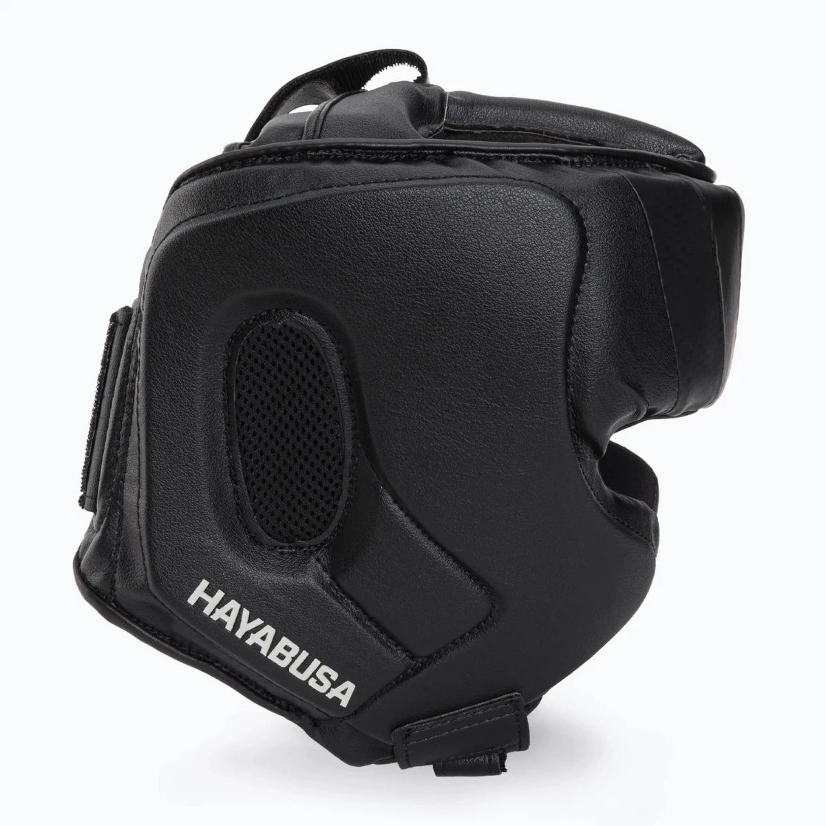 Side view Hayabusa T3 black protective helmet for sparring.