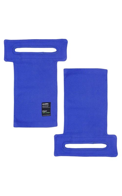 Vista frontale del Judo Grip Trainer con asola Moskito corto 40 cm blu