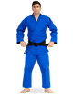 Judogi Daedo Elite blu 690 gsm vista frontale per atleti professionisti e competizioni ufficiali.