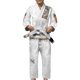Vista frontale del kimono BJJ Hayabusa Ascend Youth bianco per bambini con cintura bianca
