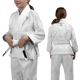 Vista combinata fronte e retro del kimono BJJ Hayabusa Essential Kids bianco