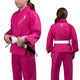 Vista combinata fronte e retro del kimono BJJ Hayabusa Essential Kids rosa