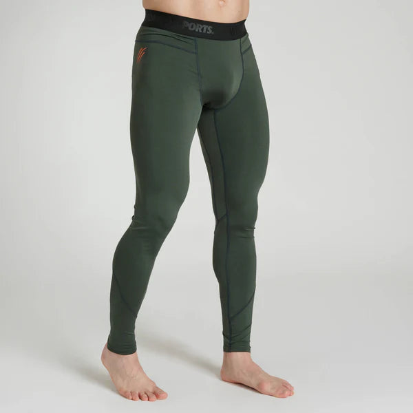 Vista frontale dei leggings compressivi Leone Primal Instinct verde militare