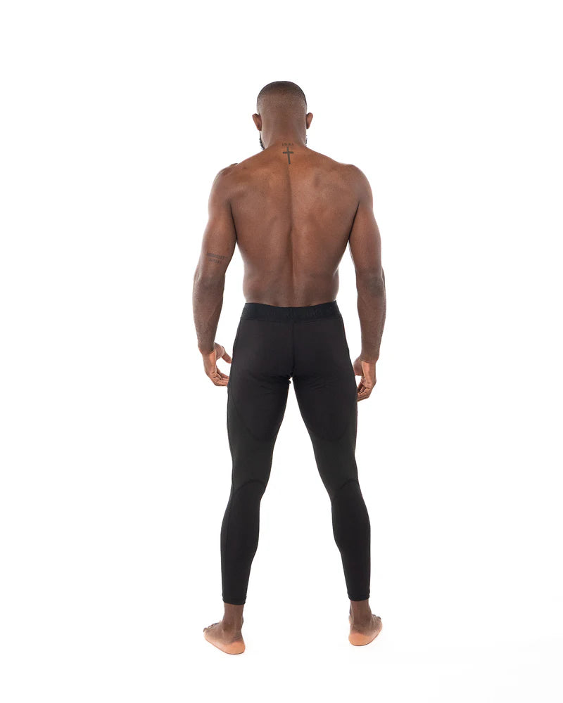 Vista posteriore leggings uomo Metal Boxe neri vestibilità ergonomica e supporto muscolare